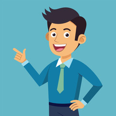 Happy man pointing into a blank copy space spot with two hands