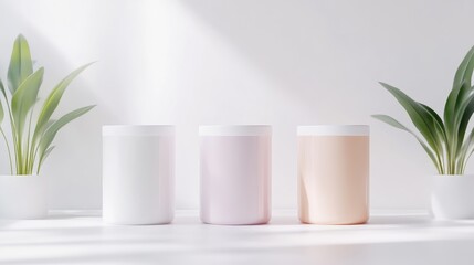 Three simple,  neutral-toned containers