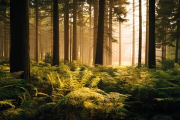 Lush Forest with Ferns and Sunlight in High Definition
