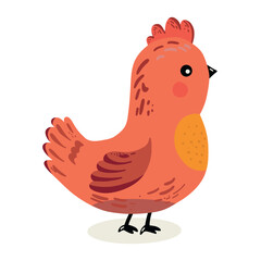 Cartoon-style illustration depicting a chicken with light orange feathers and a red crest. for farm-themed projects.