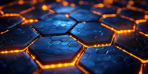 Obraz premium Futuristic graphic design wallpaper featuring a hexagonal grid with sleek laser technology elements, blending modern innovation and digital aesthetics