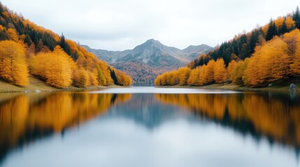Obraz premium Autumn lake reflections in mountains