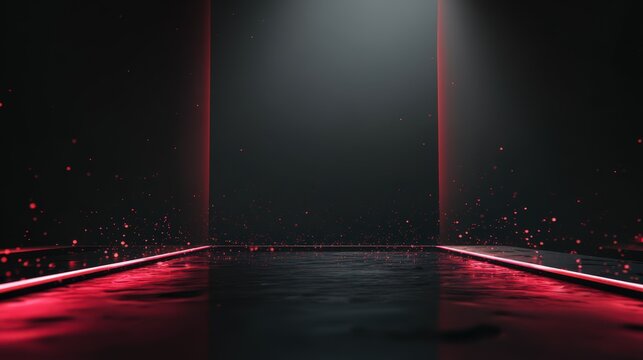 A dark room featuring a striking red light in the shadows creating a unique and captivating visual experience