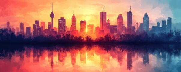 Ottawa city skyline layered silhouette pastel colors smooth gradients minimalistic urban landmarks travel tourism canada north america