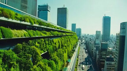 Lush Vertical Green Wall on Modern City Building Urban Greenery Eco Friendly Architecture