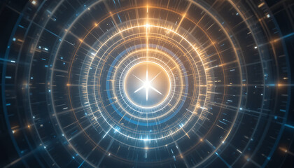 Vibrant light patterns radiate from a central star in a mesmerizing display