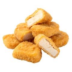 Chicken nuggets pile close up isolated on white background