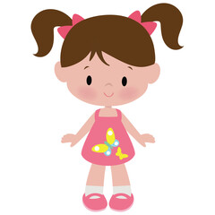 Cute little summer girl vector cartoon illustration