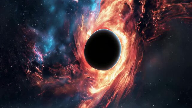 Supermassive black hole mystery: cosmic phenomenon, gravitational pull, event horizon, space-time distortion, galaxy center, immense mass, wormhole theory, interstellar travel, astrophysical marvel.