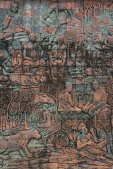 Buddhist relief sculpture depicting enlightenment temple artwork cultural heritage close-up artistic tradition