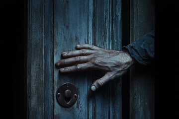 Zombie Hand Emerging from Open Door Horror Scene Halloween Scary Undead Creature Dark Creepy Nightmare