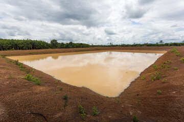 Water reservoir development project agricultural field landscape photography rural setting aerial view sustainable farming