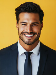 Close-up of a smiling business man, a handsome business tough guy