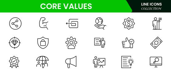 Core Values Line Icons Stock Illustration