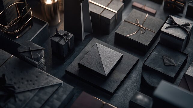 Assorted shapes of shopping discount templates featuring a dark luxury theme for elegant retail promotions