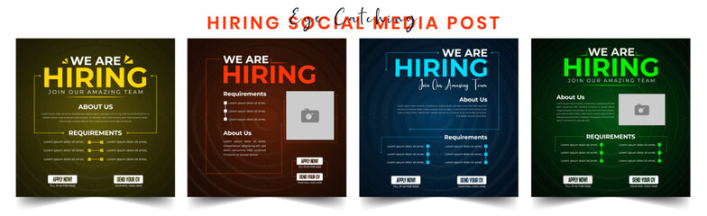 We Are Hiring Social Media Post Template for Job Openings and Staff Recruitment Easy to Edit Design Perfect for Promoting Vacancies on Instagram Facebook LinkedIn and Other Hiring Platforms.