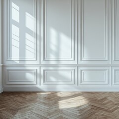 Fototapeta premium Light streams into an elegant room with paneled walls