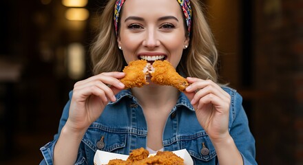 Woman Eating Fried Chicken