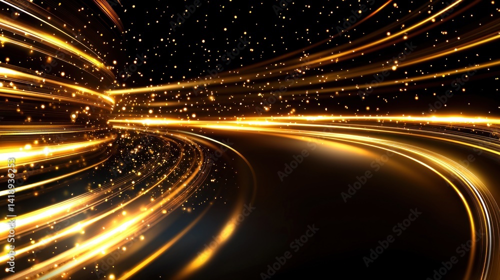 Canvas Prints golden speed tunnel with glittering particles