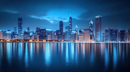 Fototapeta premium Chicago Skyline at Night: A Captivating Reflection