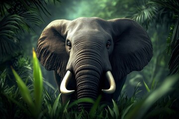 A breathtaking portrait showcasing the intricate details of an elephant blending into its natural habitat. 