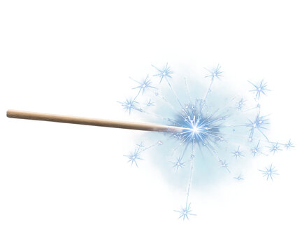 Illustration of a sparkling magic wand releasing a burst of magical energy, showcasing a whimsical design and enchanting light effects, perfect for fantasy themes
