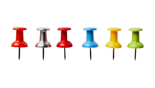 Colorful Push Pins on White Background