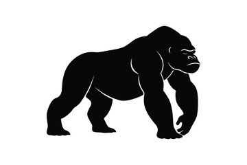 Silhouette art illustration of a gorilla walking forward on knuckles.eps