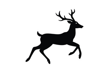 Silhouette art illustration of a leaping deer with large antlers.eps
