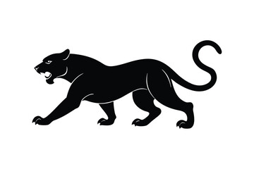 Silhouette art illustration of a pouncing panther with arched back and extended claws.eps
