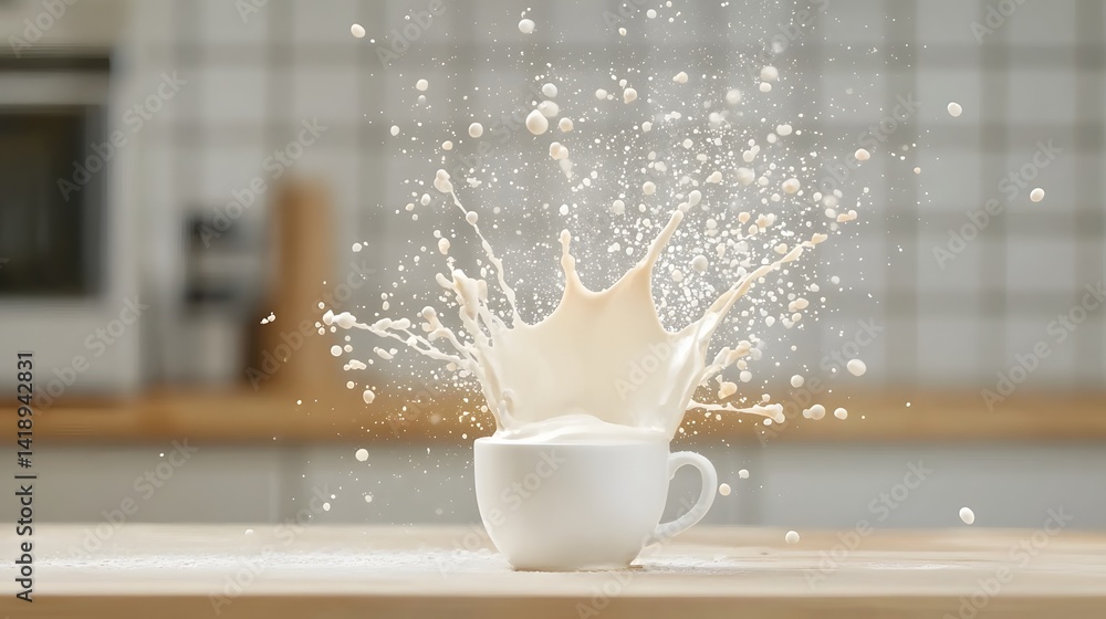 Poster mesmerizing milk and coffee collision in slow motion forming a captivating splash pattern with dynam