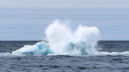 Massive awe inspiring iceberg collides and breaks apart in the remote frozen Arctic Ocean as a result of climate change and global warming