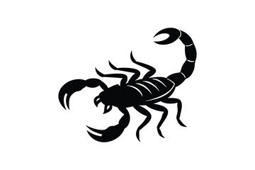 Silhouette art illustration of a scorpion with arched tail and pincers raised.eps