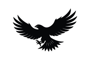 Silhouette art illustration of an eagle in mid-flight with wings fully extended.eps