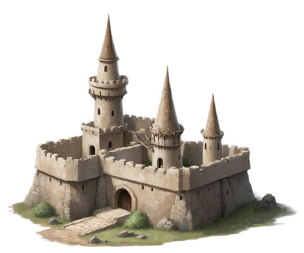 Illustration of an Ancient Sky Fortress with Watchtowers and Stone Walls, evoking a sense of History, Defense, and Architectural Grandeur, Perfect for Fantasy Illustrations