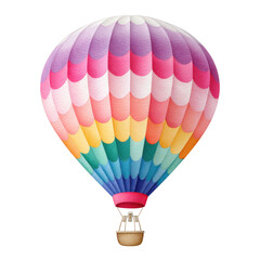 Naklejka premium Colorful hot air balloon with vibrant patterns, soaring high in sky, evoking sense of adventure and freedom