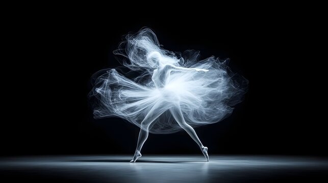 Ghostly dancer floating and moving between realms in a mysterious parallel dimension an ethereal and surreal digital concept