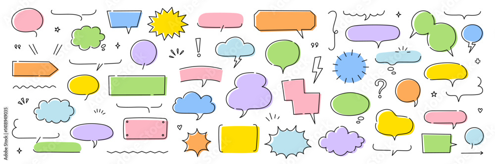 Fototapete line frame text speech bubble set. line balloon frame design talk speech bubble frame. comic japan s