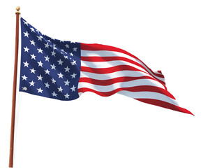 Obraz premium Illustration of the United States flag waving proudly, representing patriotism and national identity, embodying the spirit of freedom and democratic values on a flag pole