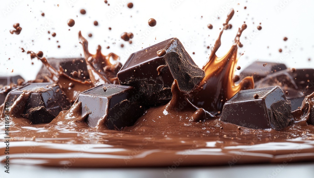 Poster hyper-realistic chocolate splash wave three-dimensional rendering isolated on white background