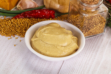 Dijon mustard sauce in the bowl