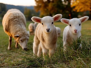 Obraz premium Two cute lambs in a field