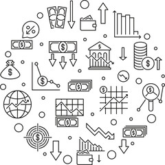 Monetary and Fiscal Policy Vector Banner – Round Outline Design for Macroeconomics and Finance Concepts