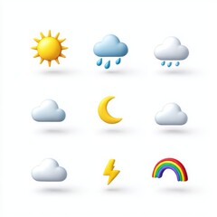 Obraz premium Weather icons set in 3d render style on white background