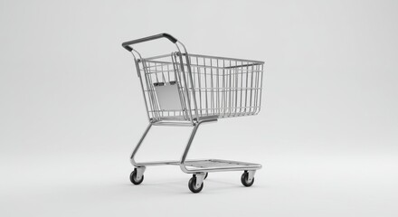 Empty Metal Shopping Cart on White Background