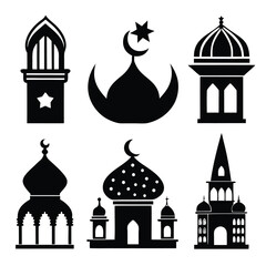 Mosque Minar Vector Silhouette Set