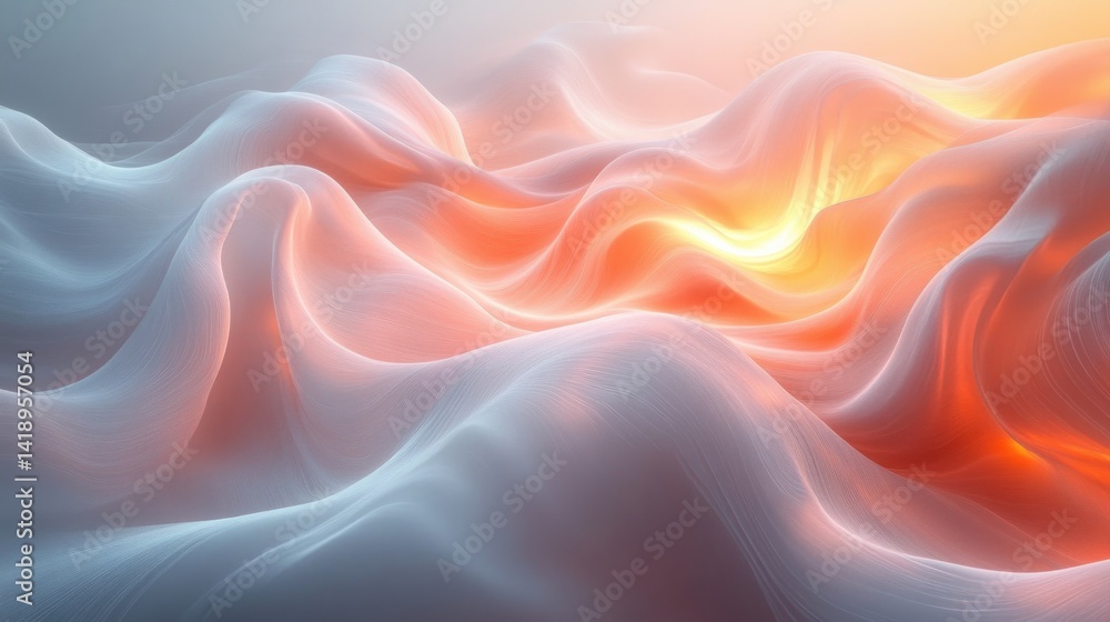 Poster abstract light waves on white background minimalistic smooth flowing lines ethereal glow scandinavia