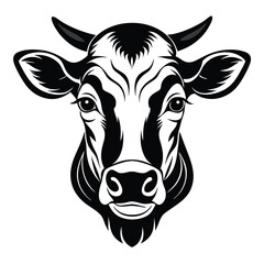 Line Art Cow Head Front View Vector
