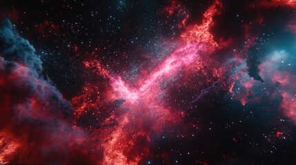 Fototapeta premium A vibrant display of cosmic nebulae and scattered stars.