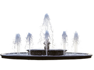 Nighttime Elegance: A Stunning Water Fountain Display with Multiple Jets against a Dark Background